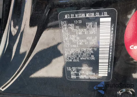 2021 Nissan Armada Sl 2Wd from USA, damaged, VIN JN8AY2BA9M9371100